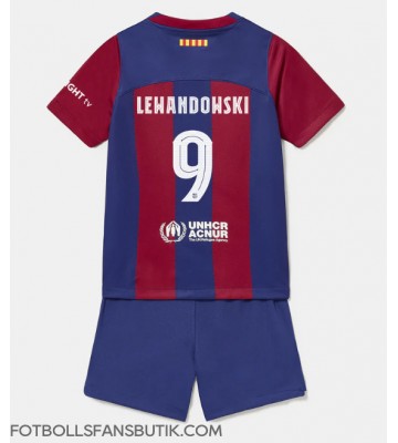 Barcelona Robert Lewandowski #9 Replika Hemmatröja Barn 2023-24 Kortärmad (+ Korta byxor)